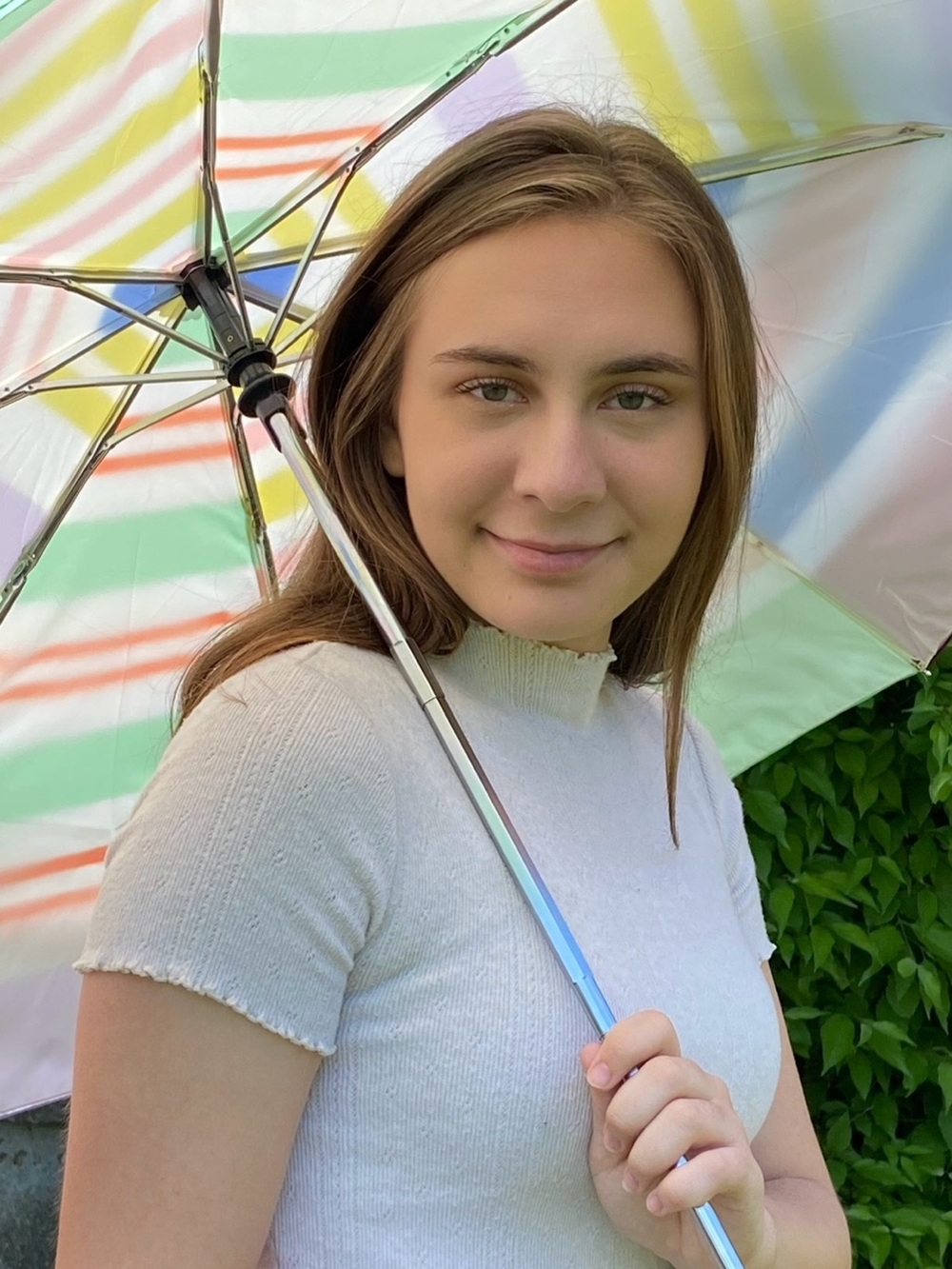 Kate Spade Rainbow Stripe Travel Umbrella - Brand NWT #195338